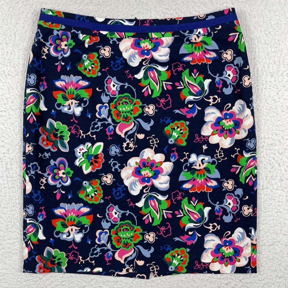 Boden Pencil Skirt Womens 12‎ Navy Blue Floral Cotton Blend Lined WG700